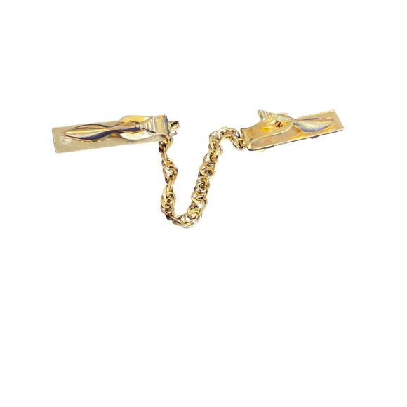 Vintage Goldtone Sweater Clip Bar Clips Vine Design Chain - Picture 6 of 6